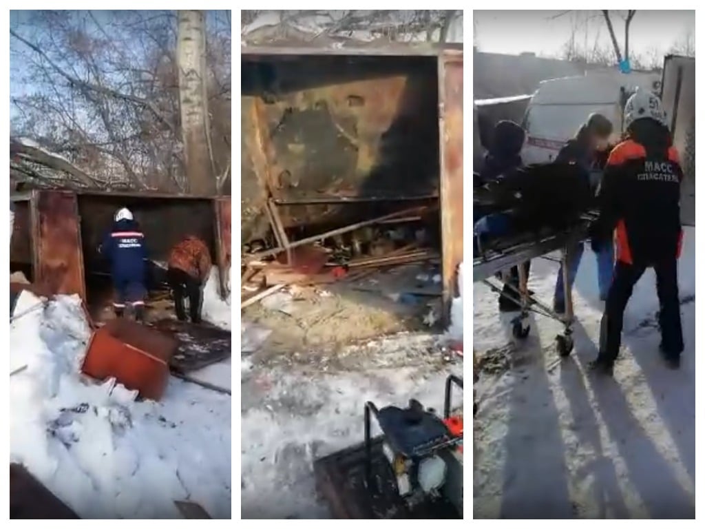 Новосибирец едва не погиб под рухнувшим металлическим гаражом. Видео