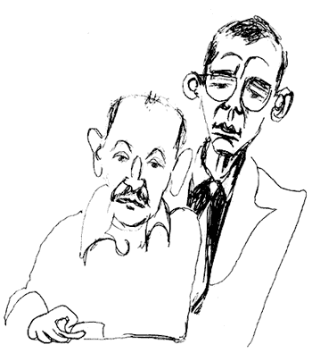 Евгений Минияров и Игорь Лощилов. Москва, декабрь 1999 г. Рисунок Бориса Кочейшвили