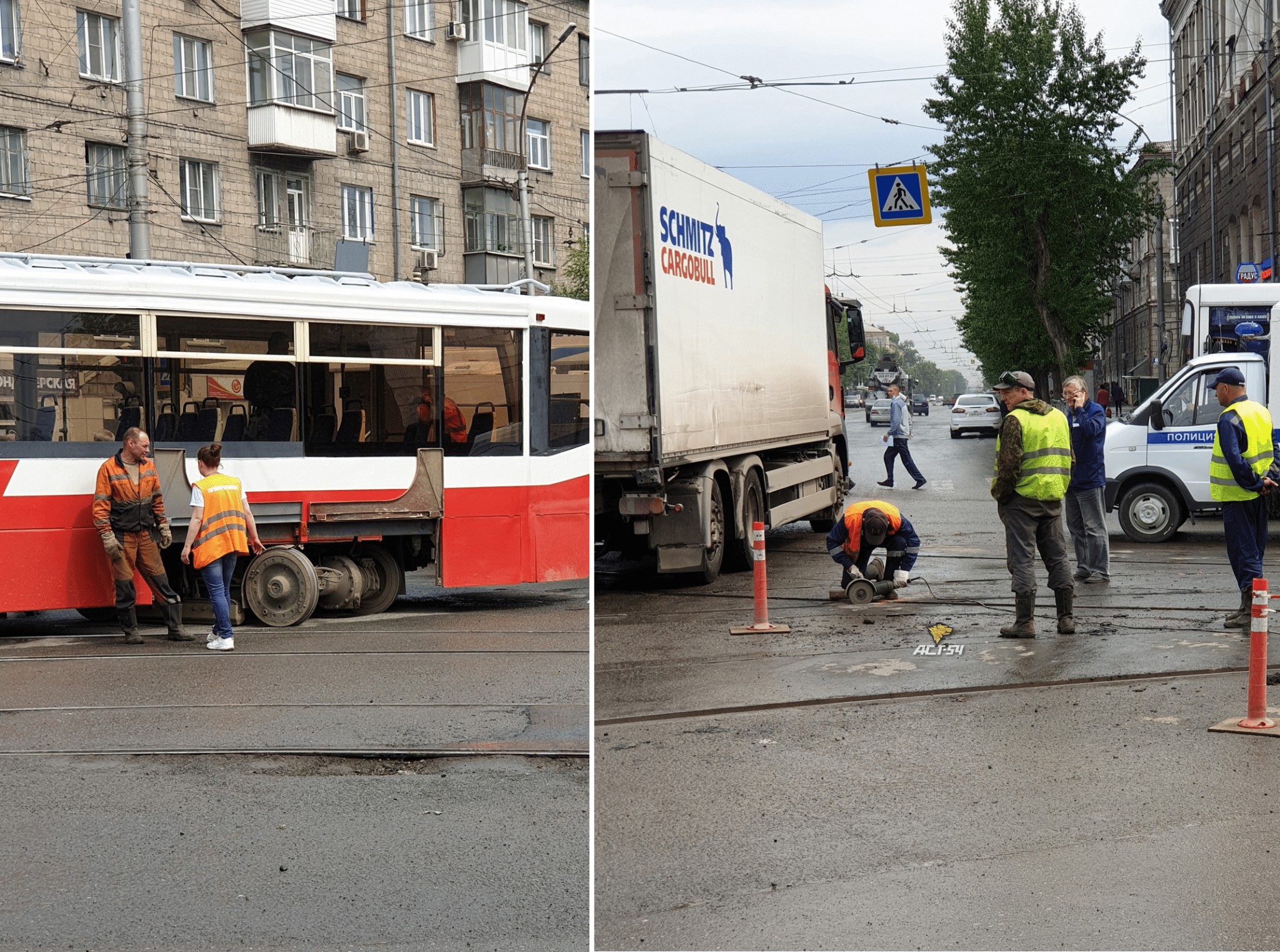 Новосибирский трамвай сошел с рельсов там, где вчера провели ремонт путей