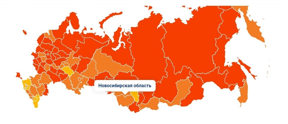 На тепловой карте коронавируса Новосибирская область вошла в красную зону