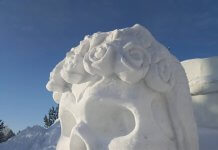 Огромный белый череп и почти хрустальный гроб украсили новогодний Новосибирск