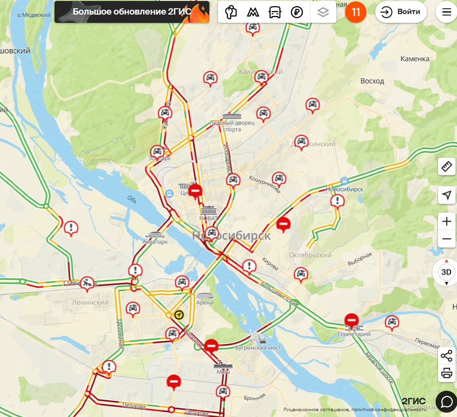 Карта новосибирска пробки на дорогах
