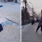 Гололёд в Новосибирске: жители солят лестницы и катаются по улицам на коньках