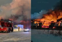 Крупный пожар охватил склад с горючими смесями в Ленинском районе Новосибирска