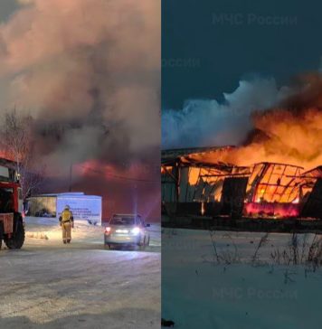 Крупный пожар охватил склад с горючими смесями в Ленинском районе Новосибирска